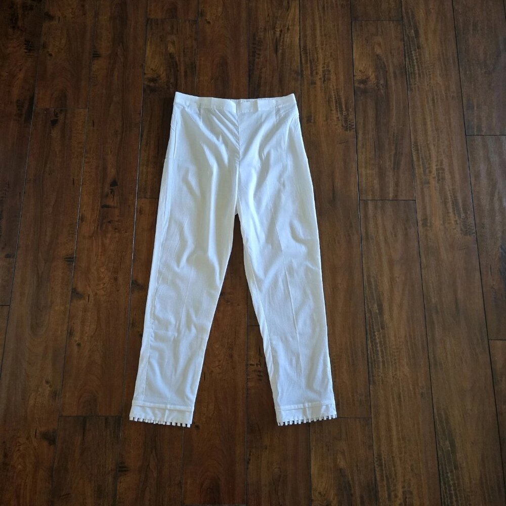 Women's Baroque Solid White Pants Casual Straight Trousers Size Medium